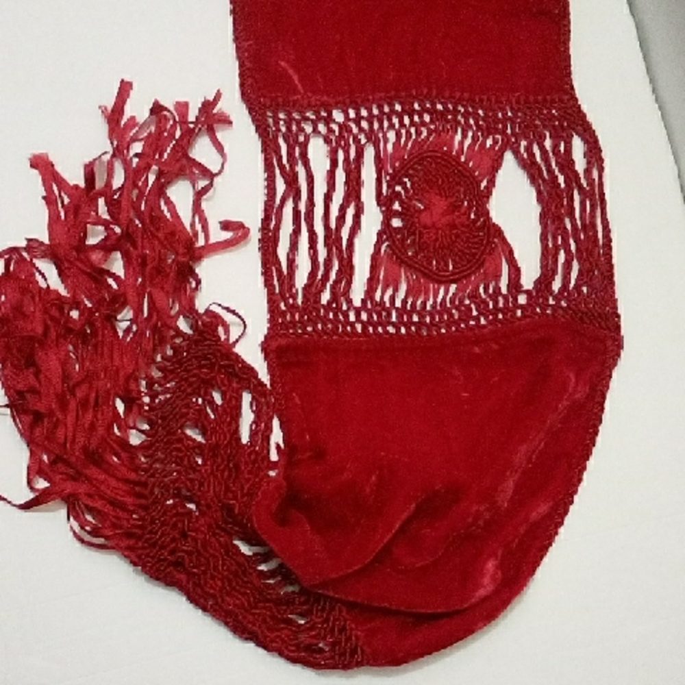 Velvet Silk Elegant Red Fringe Scarf